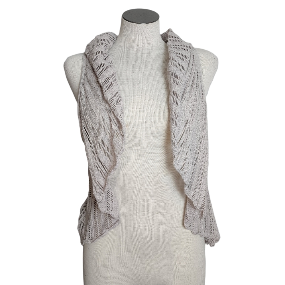 Valerie Bertinelli Crochet Mandala Taupe Color Draped Women's Vest Size M